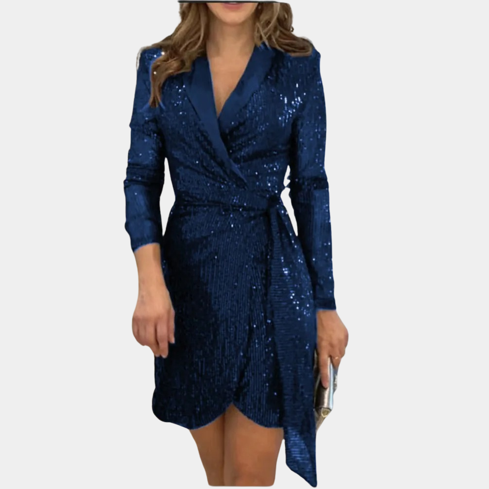 Elegant Black Blazer Dress with Belt and Glitter, Chic Summer Dress for Women, Plus Size Available-3