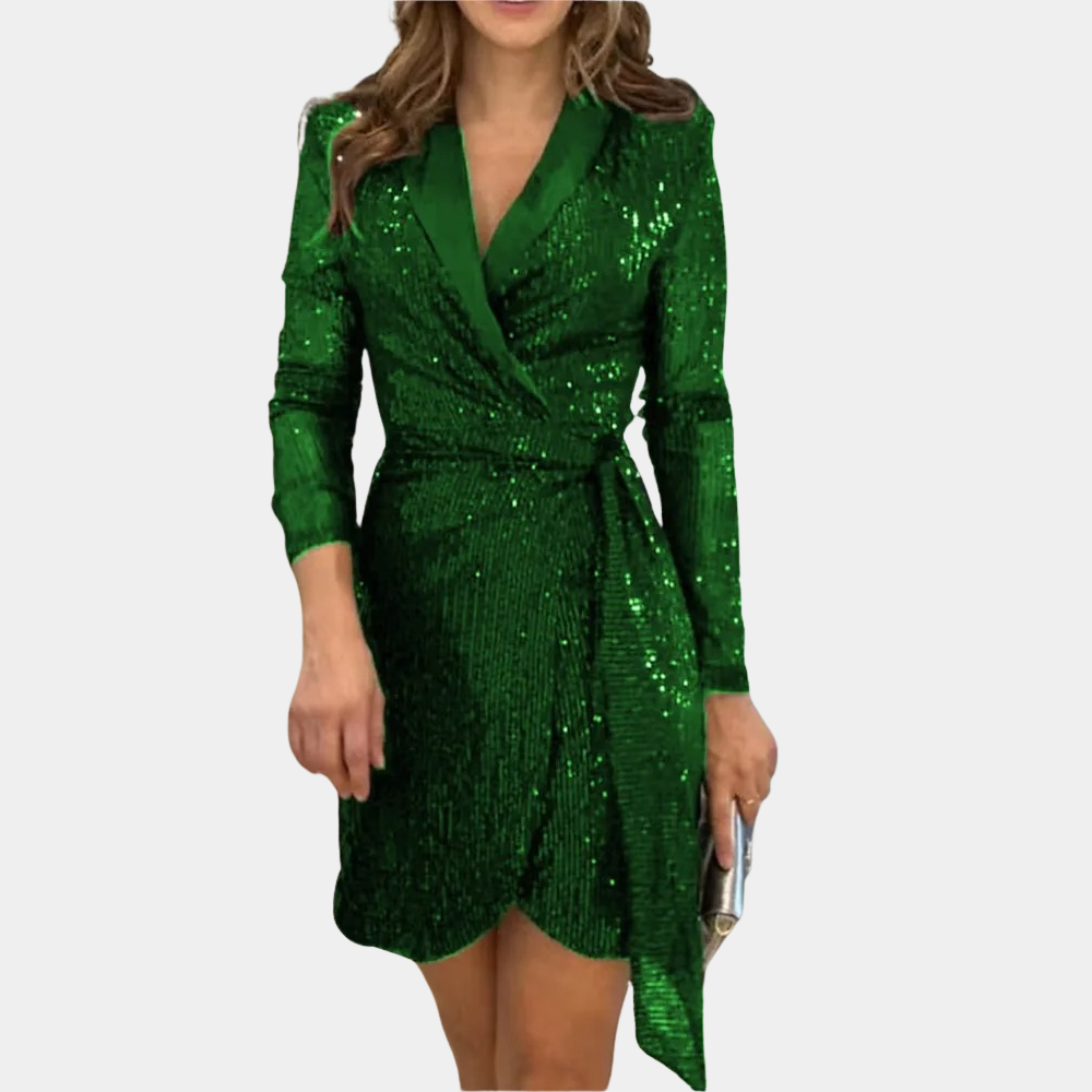 Elegant Black Blazer Dress with Belt and Glitter, Chic Summer Dress for Women, Plus Size Available-2