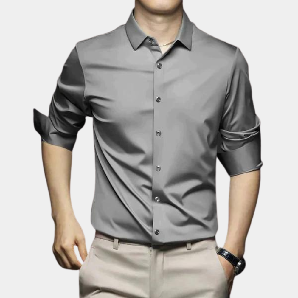 Classic Men's Dress Shirt in Polyester and Elastane, Thermo-Isolating, Comfortable Fit for Fall and Winter, Available in Multiple Colors-5