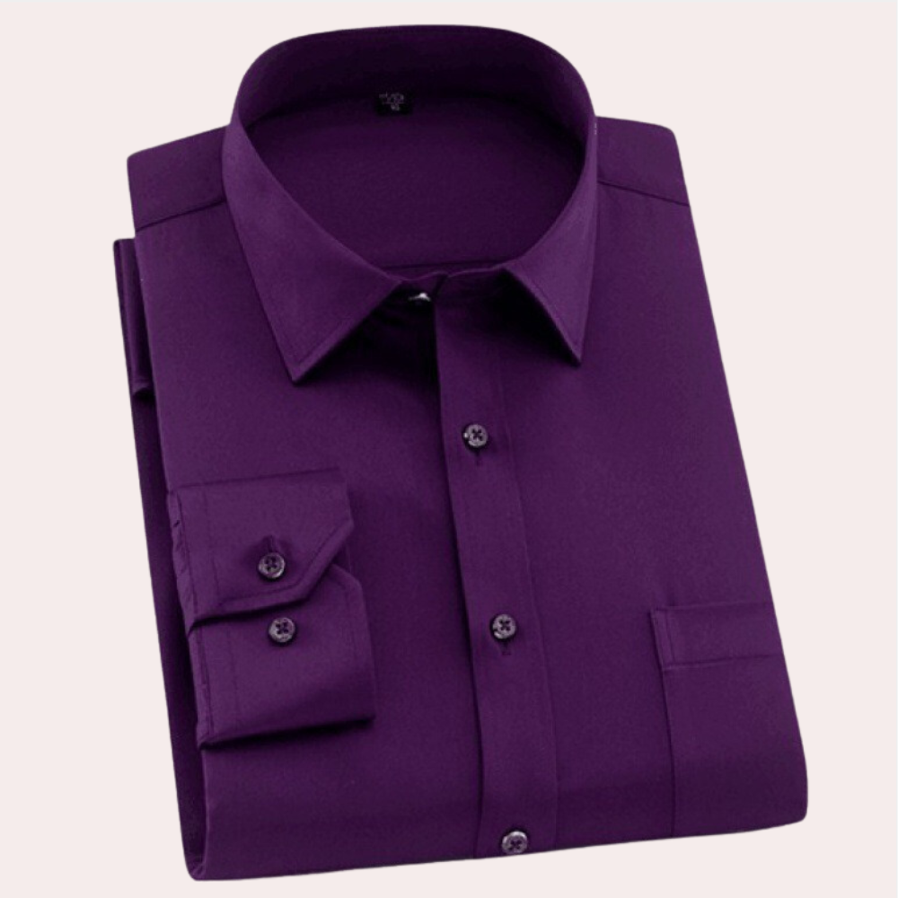 Variant image for Classic Men's Dress Shirt, Tailored Fit Stretch Fabric, Non-Iron, Breathable, Elegant Design, Narrow Sleeves, Various Colors-19