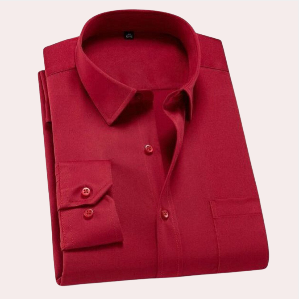 Classic Men's Dress Shirt, Tailored Fit Stretch Fabric, Non-Iron, Breathable, Elegant Design, Narrow Sleeves, Various Colors-3