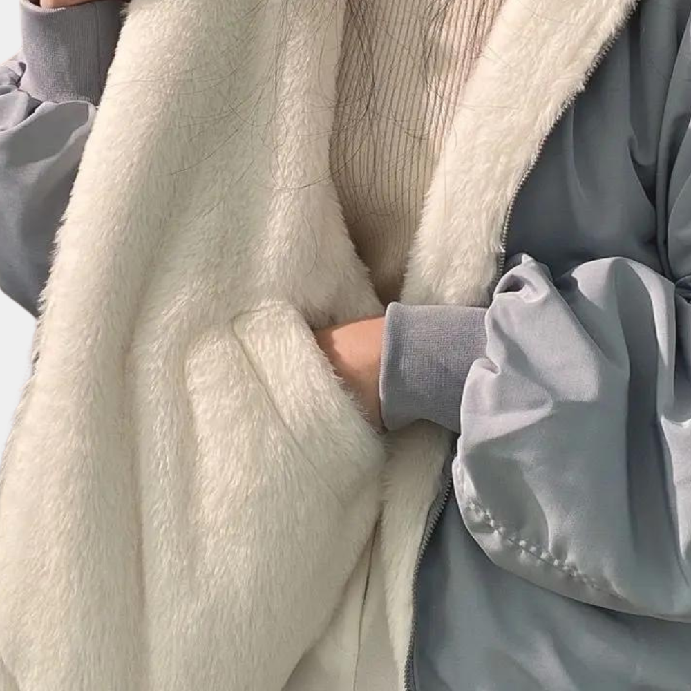 Women's Warm Oversized Jacket - Hooded Coat, Faux Fur
