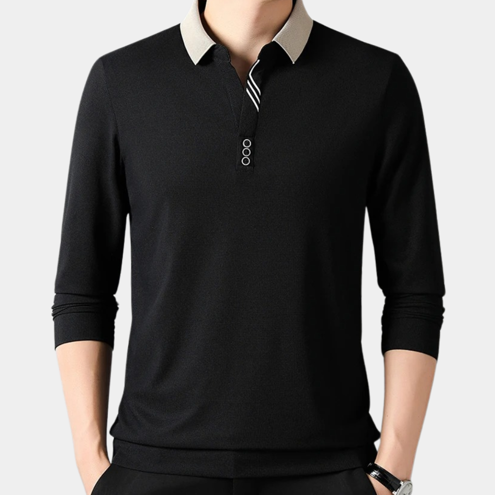 Men's Long Sleeve Polo Shirt, Comfortable Polyester Fabric, Classic Collar, Versatile Colors, Regular Fit-2