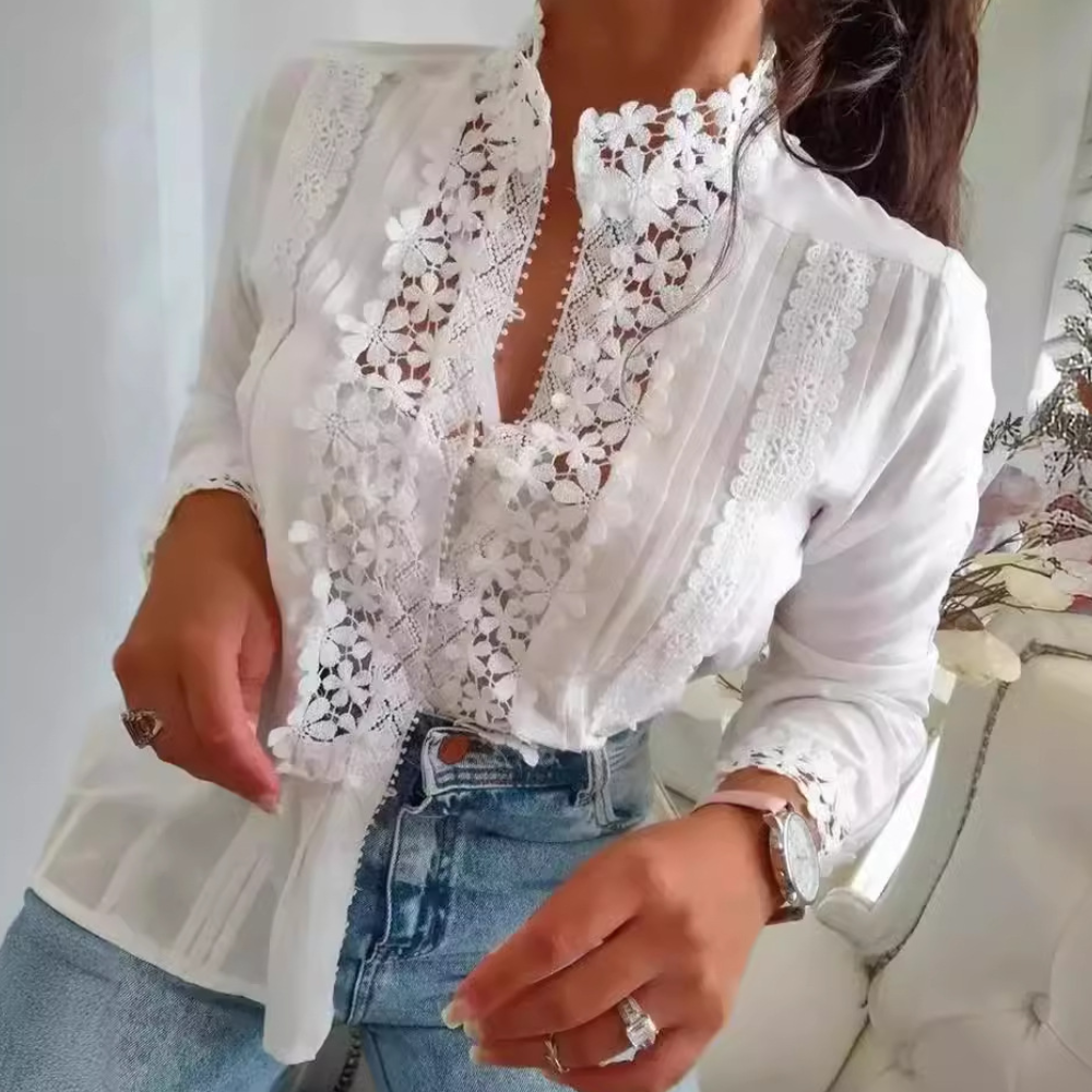 Elegant Women's Blouse with Floral Patterns and Lace Details - Stylish Summer Tops for Women-3