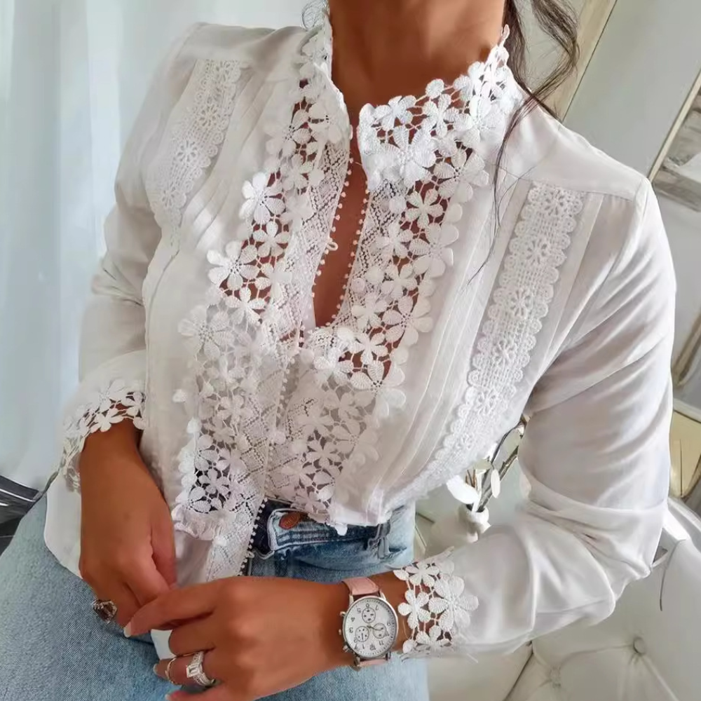 Elegant Women's Blouse with Floral Patterns and Lace Details - Stylish Summer Tops for Women-1