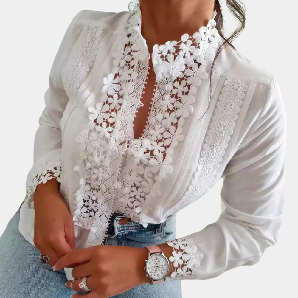 Elegant Women's Blouse with Floral Patterns and Lace Details - Stylish Summer Tops for Women-2