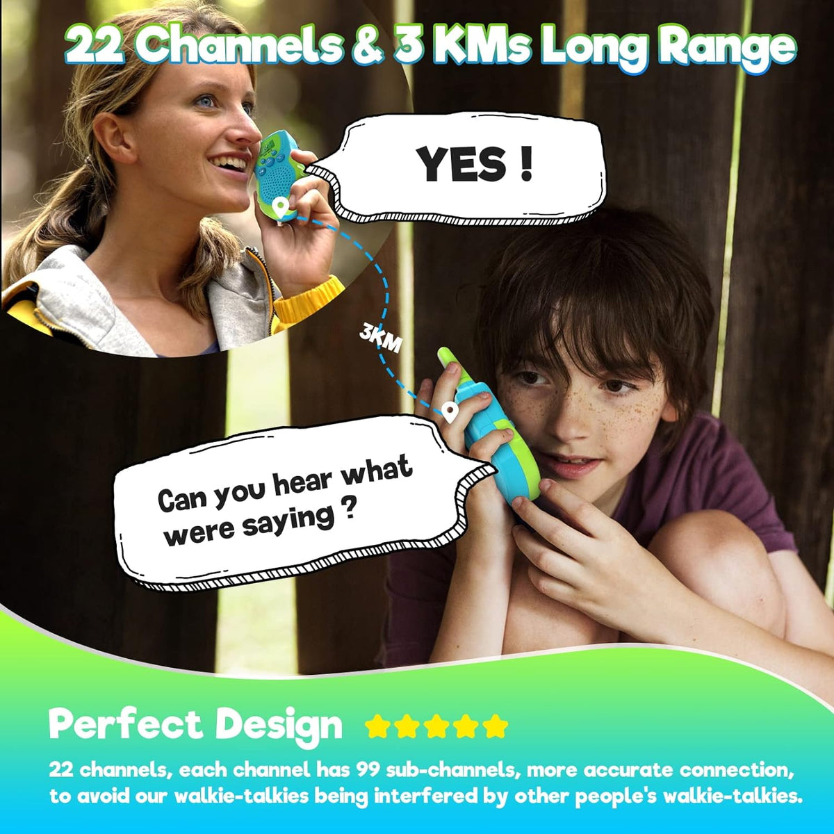 Walkie Talkie Kit 3-Pieces - Clear Sound, Long Range, Great for Ages 3-12 Adventures