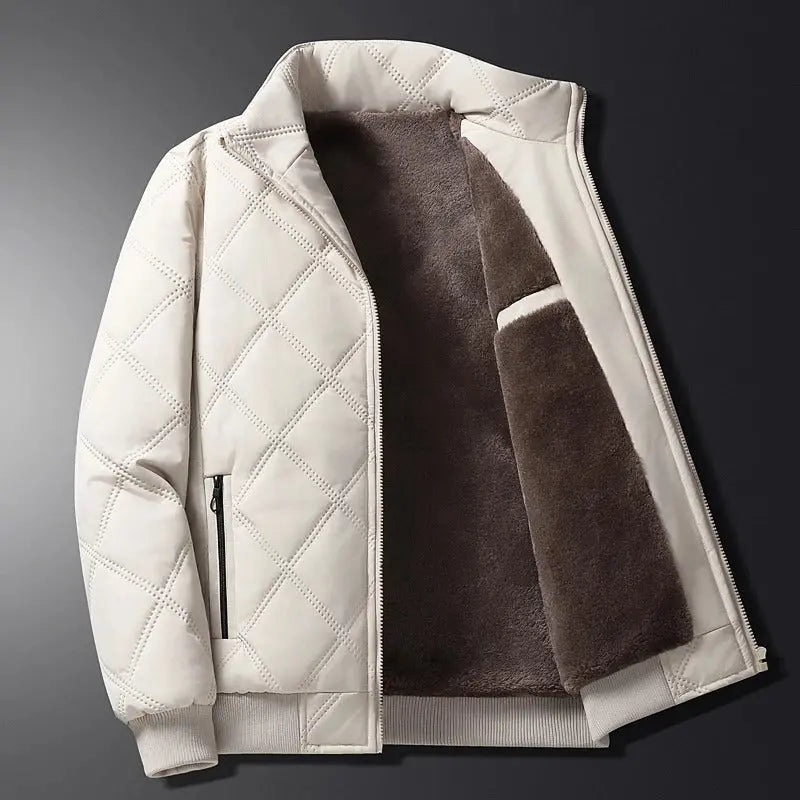 Men’s Windproof Jacket - Quilted Bomber Fleece Lined Hiking