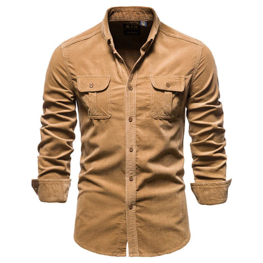 Variant image for Men's Ribbed Velvet Shirt, Comfortable Relaxed Fit, Versatile Style for Casual or Formal Wear-1