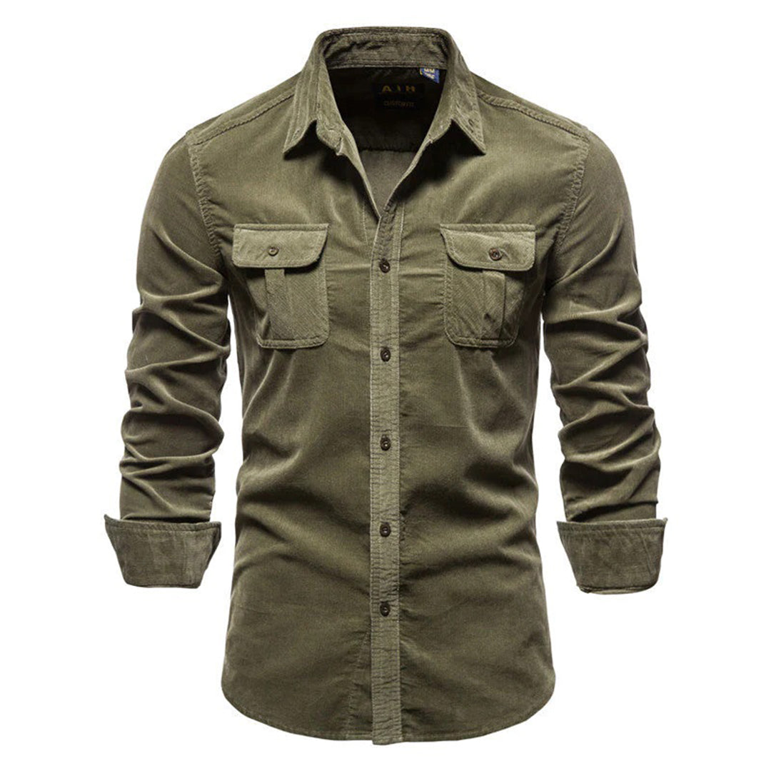 Men's Ribbed Velvet Shirt, Comfortable Relaxed Fit, Versatile Style for Casual or Formal Wear-3
