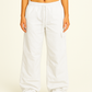 White Cargo Pants for Women with Adjustable Waistband and Functional Pockets, Modern Utilitarian Style-3