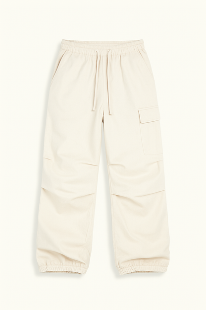 Variant image for White Cargo Pants for Women with Adjustable Waistband and Functional Pockets, Modern Utilitarian Style-1
