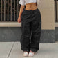 Black Cargo Pants for Women with Adjustable Waist, Multiple Pockets, and Relaxed Fit for Versatile Styling-1