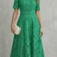 Plush Women's Dress - Lace, Cinched Waist, Short Sleeves, Timeless A-Line Silhouette, 100% Polyester, For Occasions