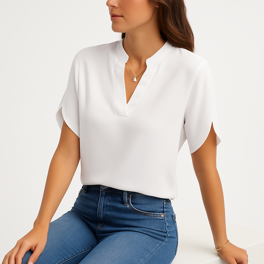 Tops Summer For Women Blouse V Neck Short Sleeve Loose White Shirts Fashion