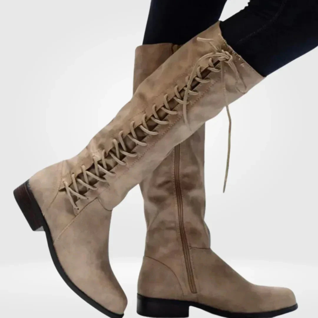 Women’s Supportive Knee High Boots - Lace Up Faux Leather