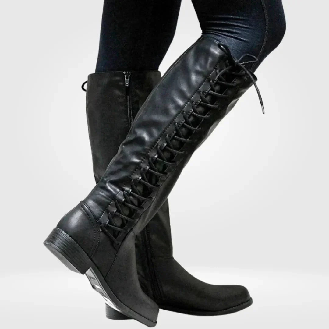 Women’s Supportive Knee High Boots - Lace Up Faux Leather