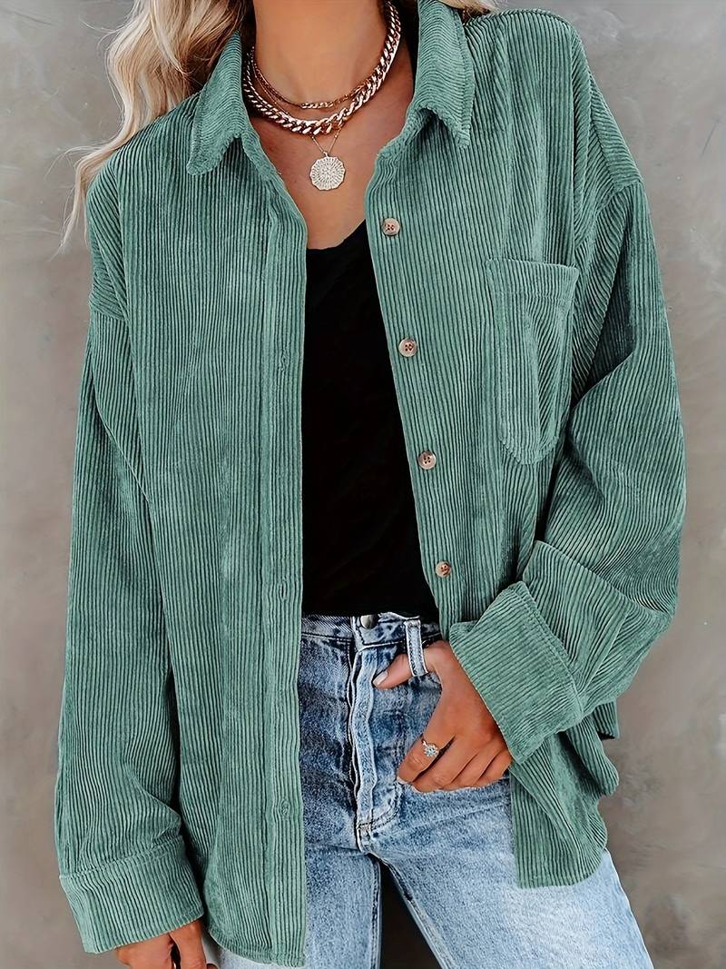 Cozy women's corduroy polo shirt – classic fit, soft fabric, for casual outings 0