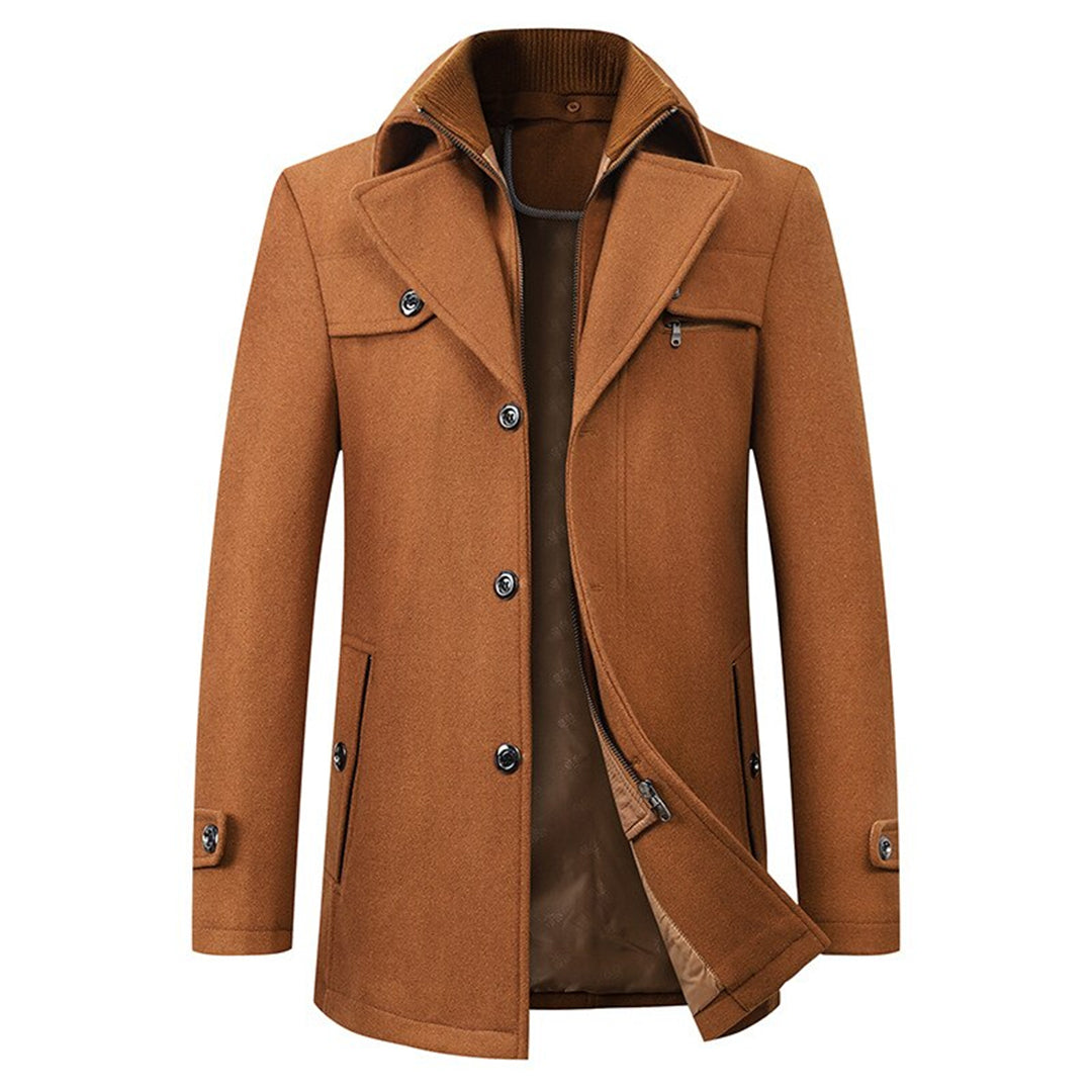 Men's Warm Coat - Tailored Mid Thigh, Wool Blend, Commuting