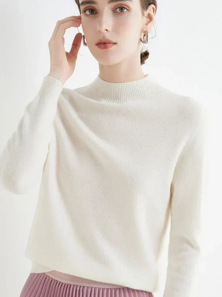 Plush Timeless Women’s Pullover - Mock Neck, Wool, Work