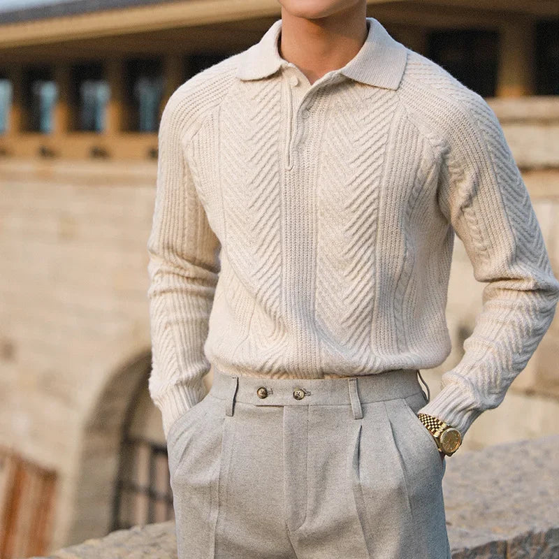 Refined Warm Men's Polo Sweater - Relaxed Cut, Knit, Winter