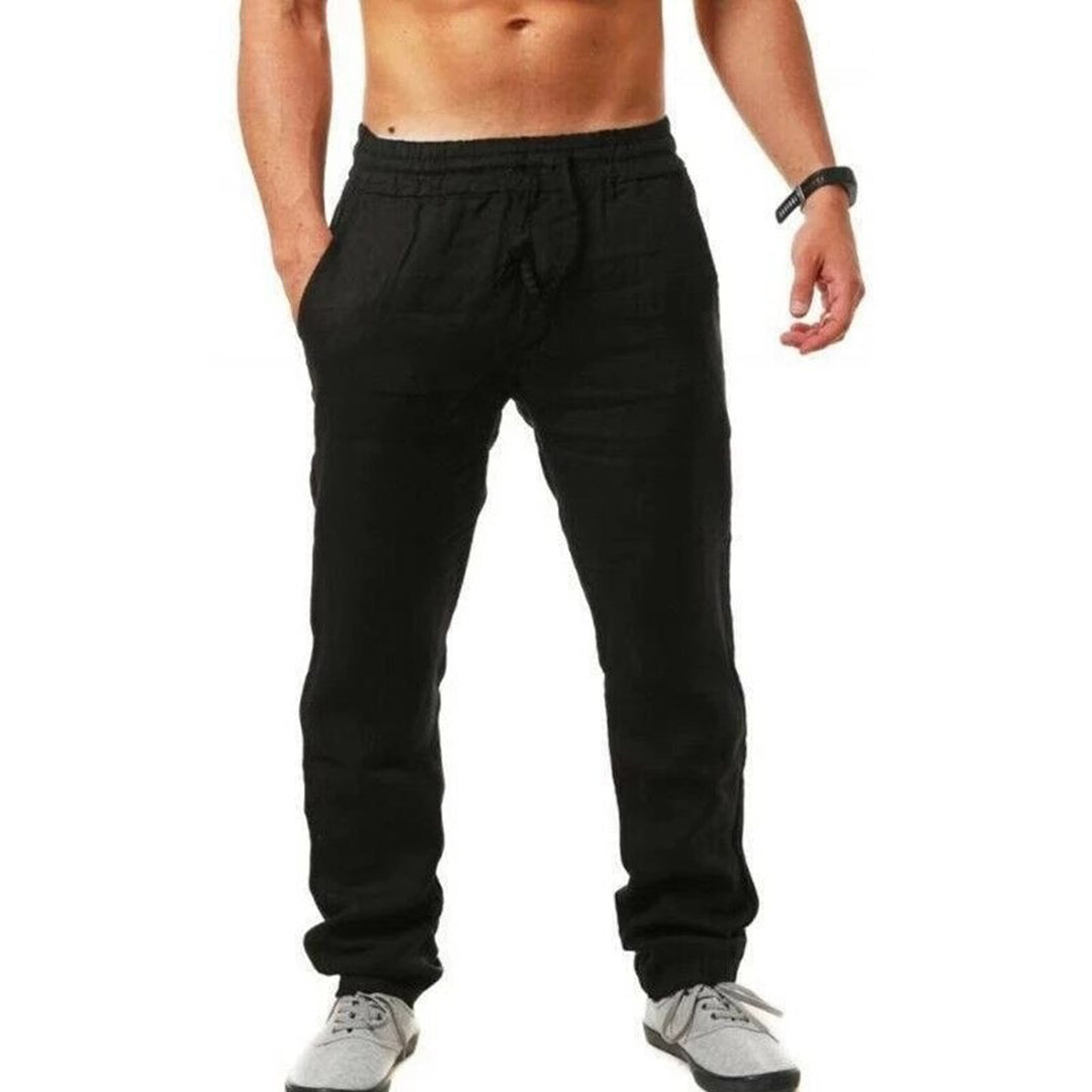 Variant image for Men's Linen Summer Pants, Lightweight Breathable Casual Trousers for Warm Weather, Relaxed Fit in Neutral Shades-1
