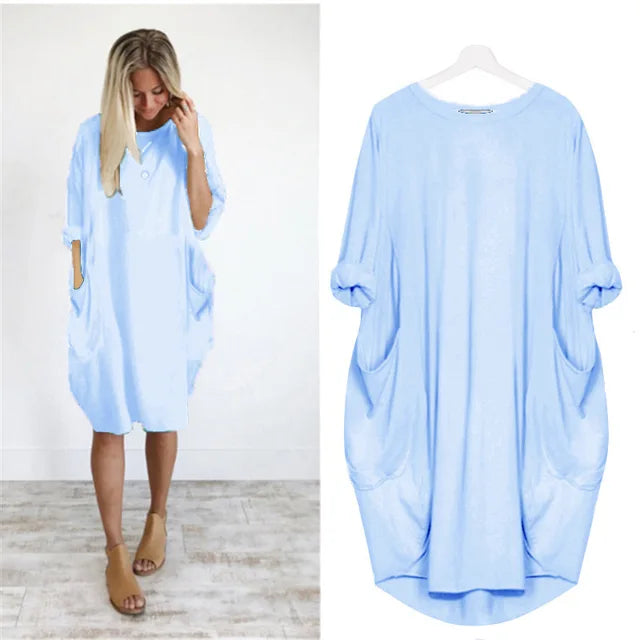 Plus Size Women's Dress with Pockets, Oversize Relaxed Fit, Soft Lightweight Fabric, Sizes S-5XL-4