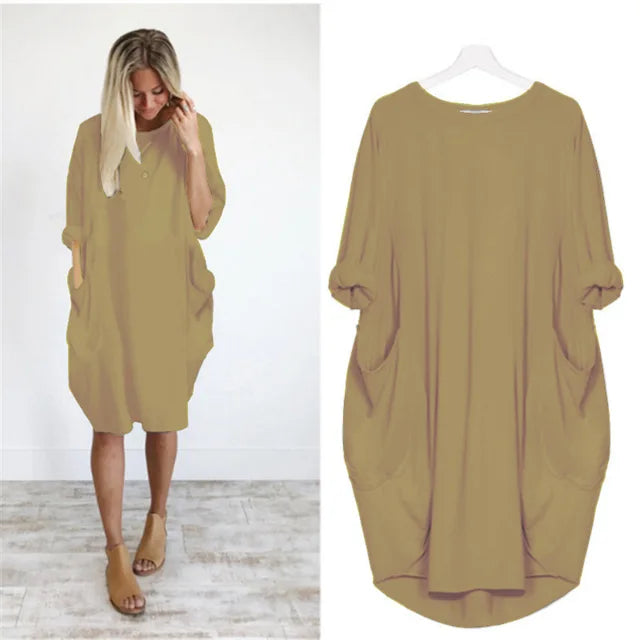 Plus Size Women's Dress with Pockets, Oversize Relaxed Fit, Soft Lightweight Fabric, Sizes S-5XL-5