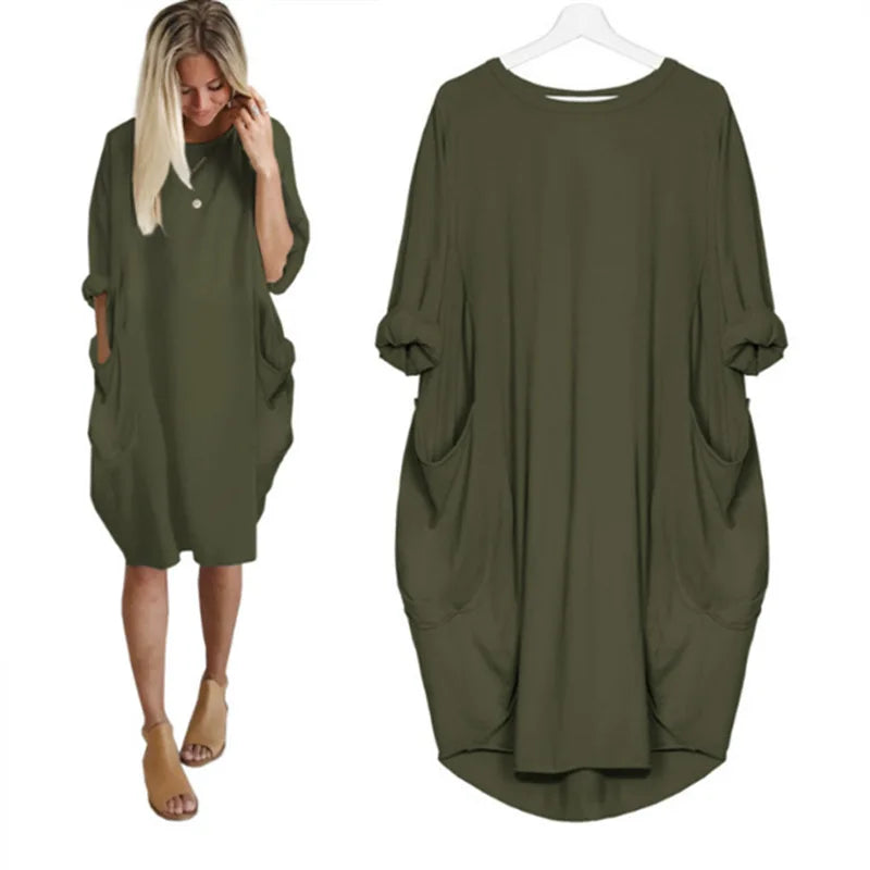 Plus Size Women's Dress with Pockets, Oversize Relaxed Fit, Soft Lightweight Fabric, Sizes S-5XL-3