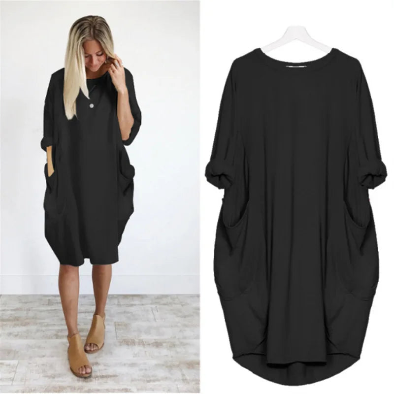 Plus Size Women's Dress with Pockets, Oversize Relaxed Fit, Soft Lightweight Fabric, Sizes S-5XL-1