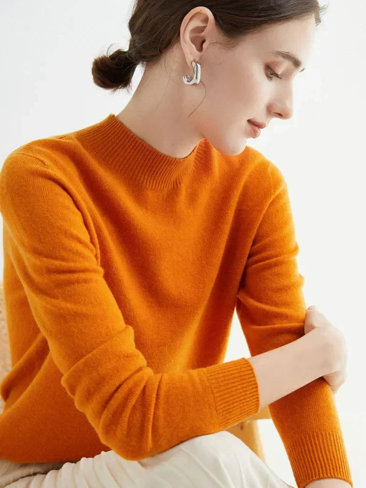 Plush Timeless Women’s Pullover - Mock Neck, Wool, Work