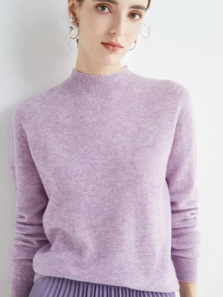 Plush Timeless Women’s Pullover - Mock Neck, Wool, Work