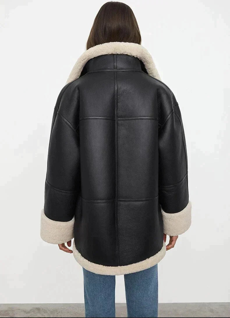 Oversized Warm Women's Jacket - Shearling Faux Leather