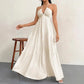 Elegant Backless V-Neck A-Line Dress for Women, Pleated Ankle-Length Summer Wedding Guest Dress 0