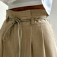 High-Waisted Pleated Trousers for Women with Drawstring Waist, Cotton Blend, Regular Fit, Versatile Casual or Dressy Style-3