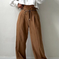 High-Waisted Pleated Trousers for Women with Drawstring Waist, Cotton Blend, Regular Fit, Versatile Casual or Dressy Style-4