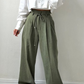 High-Waisted Pleated Trousers for Women with Drawstring Waist, Cotton Blend, Regular Fit, Versatile Casual or Dressy Style-1
