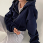 Cozy Oversized Women Zip Hoodie - Relaxed Cropped Cotton