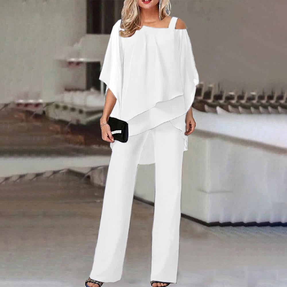 Fließendes Damen Zweiteiler-Set – Cold Shoulder Design, hochwertiger Stoff, für Business und besondere Anlässe 0