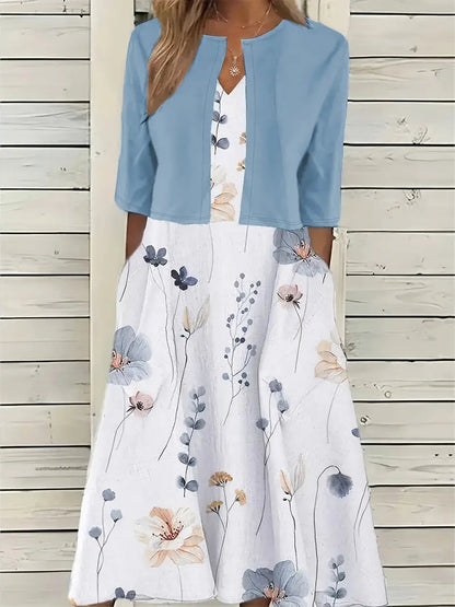 Fließendes Damenkleid – einfarbiges Oberteil, floral, für Hochzeitsgast oder festliche Anlässe 0