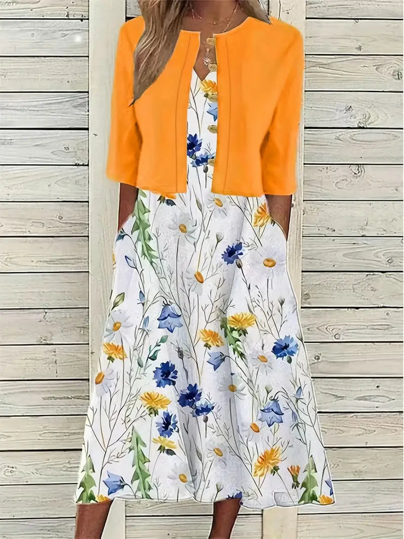 Fließendes Damenkleid – einfarbiges Oberteil, floral, für Hochzeitsgast oder festliche Anlässe 11
