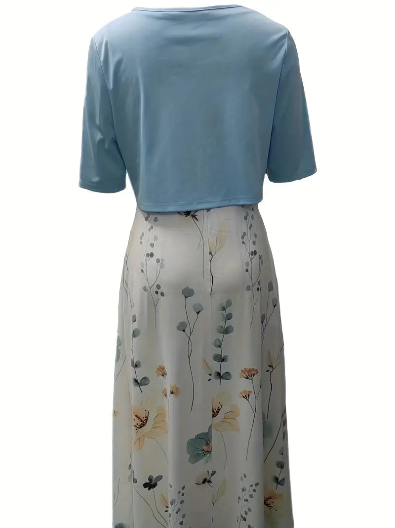 Fließendes Damenkleid – einfarbiges Oberteil, floral, für Hochzeitsgast oder festliche Anlässe 1