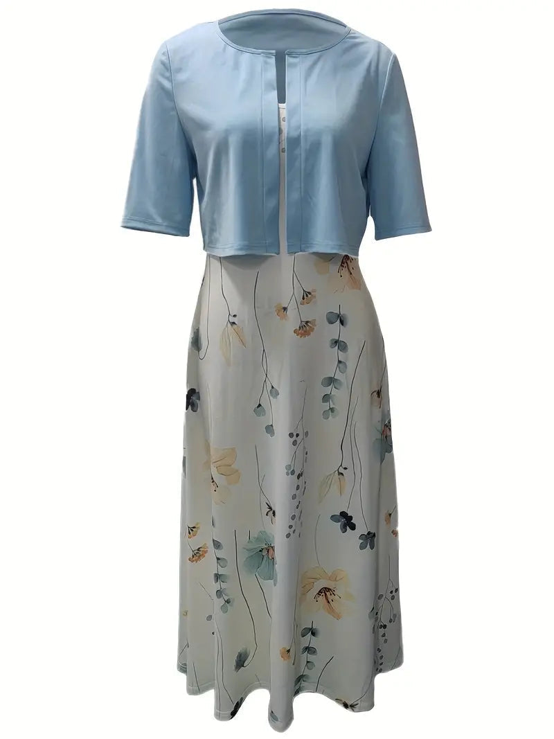 Fließendes Damenkleid – einfarbiges Oberteil, floral, für Hochzeitsgast oder festliche Anlässe 2