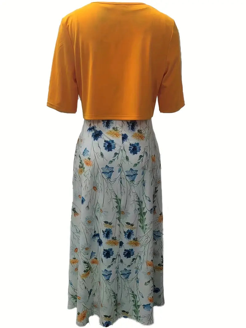 Fließendes Damenkleid – einfarbiges Oberteil, floral, für Hochzeitsgast oder festliche Anlässe 5