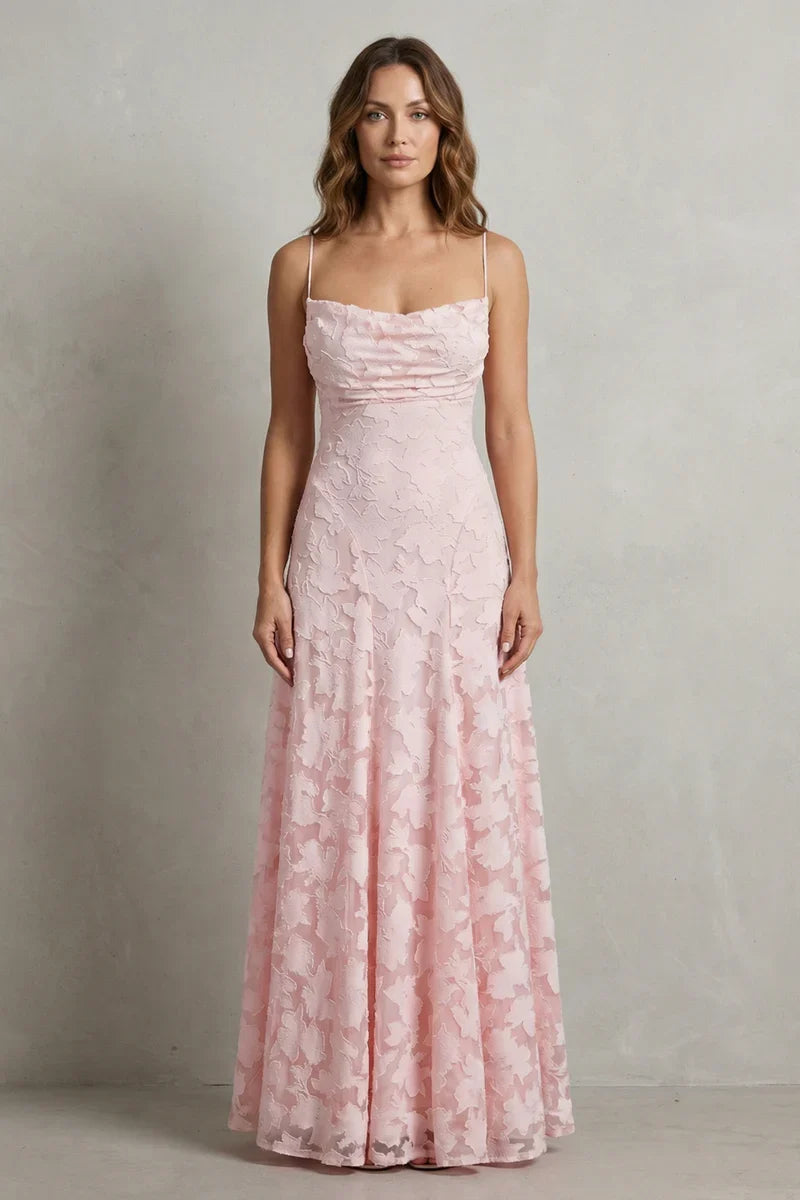 Plush women's dress - backless lace-up, lace-overlay chiffon, for formal occasions