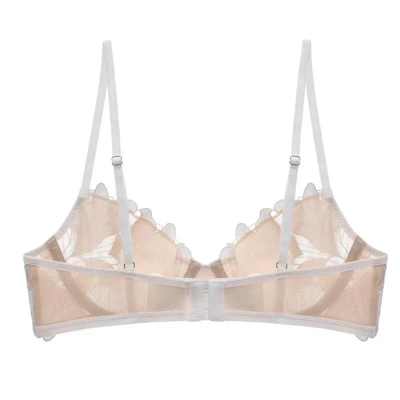 Florisse Mesh Lingerie Set with Floral Embroidery, Underwire Bra and Matching Thong, Sheer Black or Beige Sexy Lingerie Sets-2