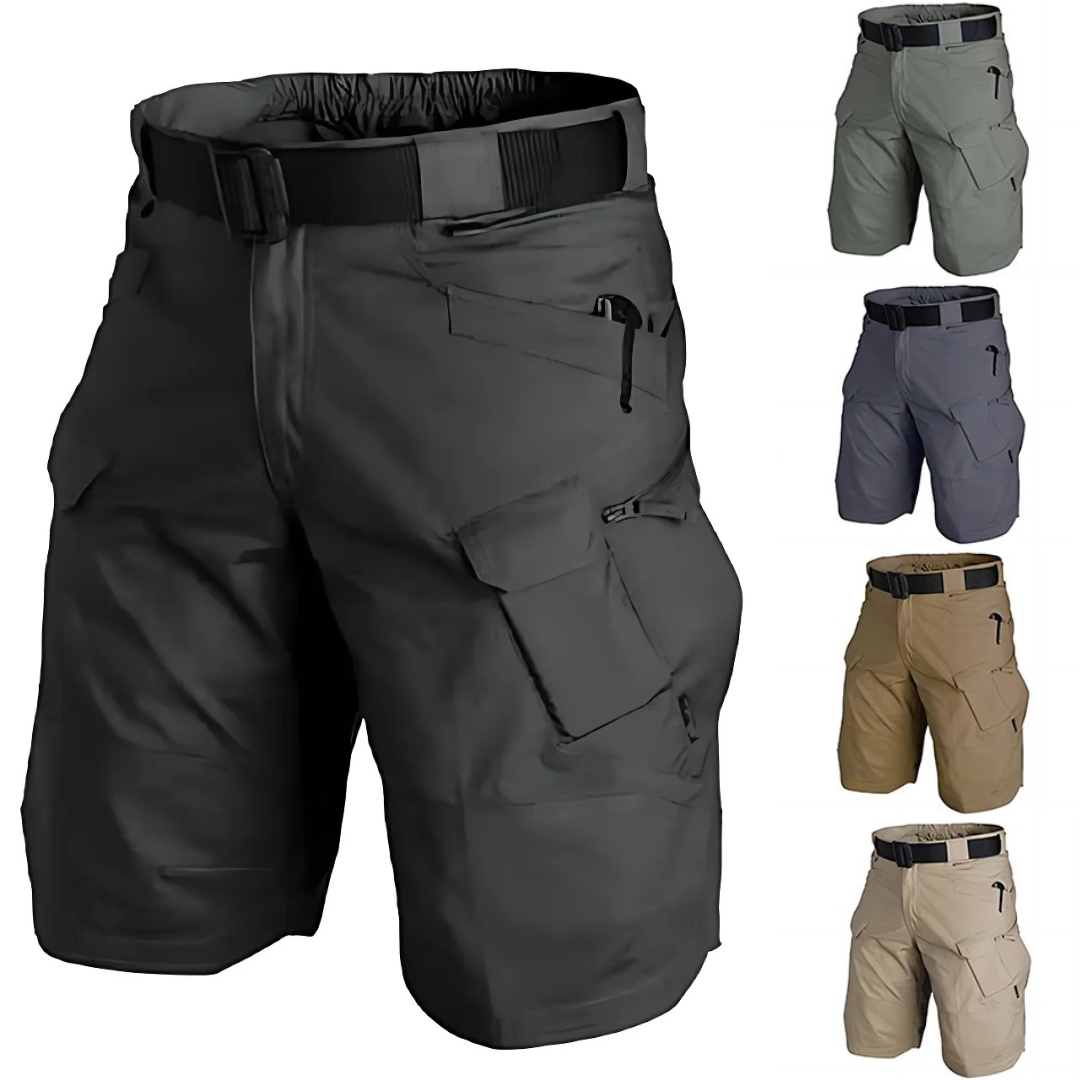 Men's Black Cargo Shorts with 7 Pockets, Lightweight Water-Repellent Fabric for Outdoor Adventures-2