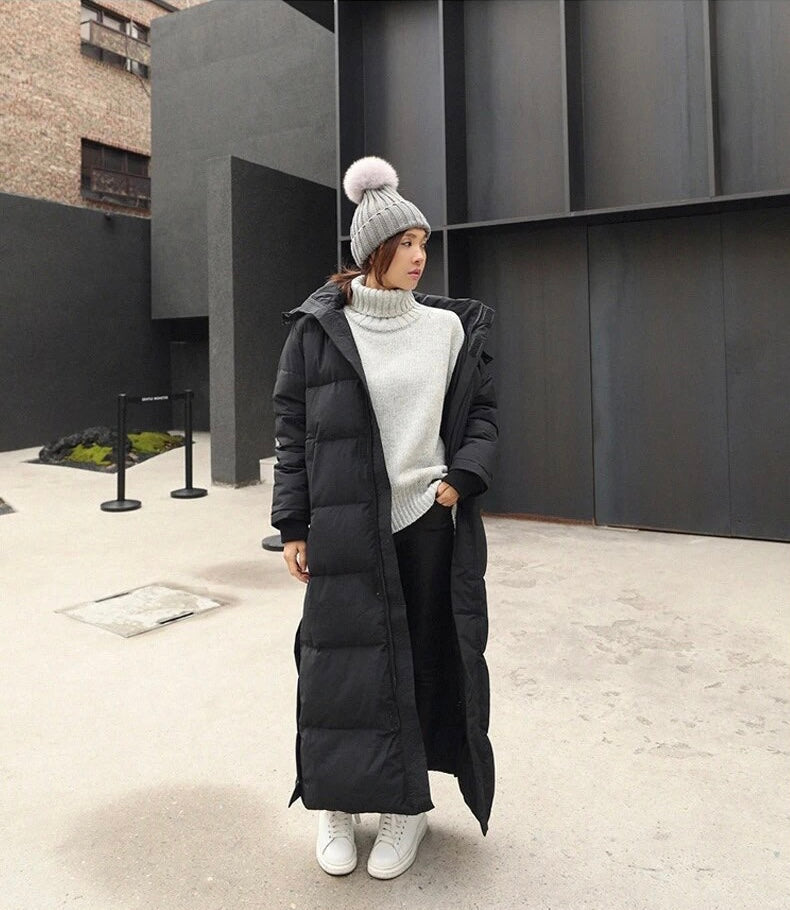Oversized Windproof Women's Maxi Coat - Quilted Insulated