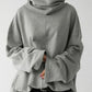 Women Oversized Turtleneck Sweatshirt - Funnel Neck, Cotton