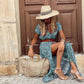 Variant image for Elegant Boho Women's Maxi Dress, V-Neck Short Sleeve Summer Dress, Adjustable Belt, Full-Length, Soft Polyester, Multiple Colors Available-7